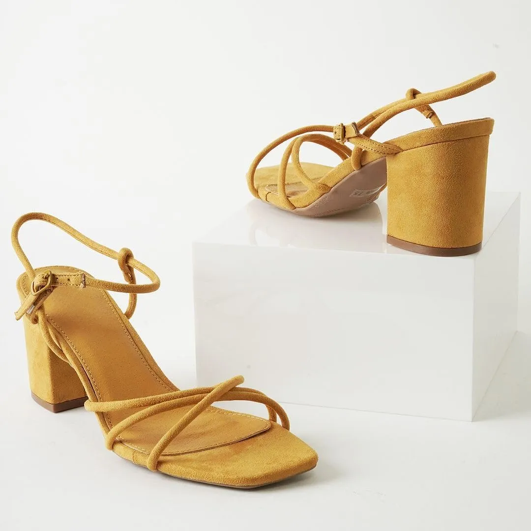 J. Adams Camila Sandals for Women - Square Open Toe Strappy Mid Block Heels