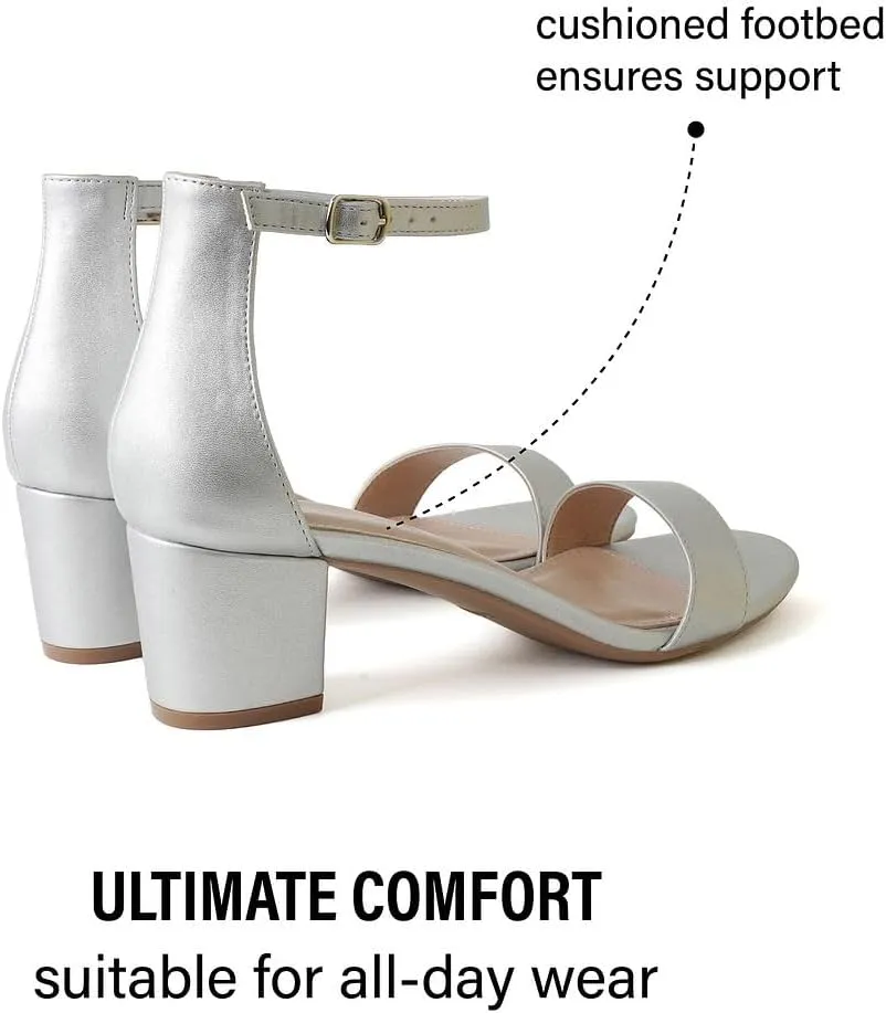 J. Adams Daisy Heeled Sandals - Ankle Strap Low Block, Open Toe Dress Pumps, Chunky Heels - Dressy Shoes for Women - Bridal, Wedding, Summer Sandals