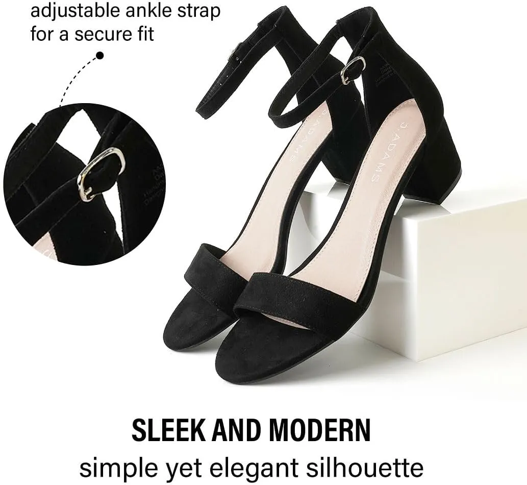 J. Adams Daisy Heeled Sandals - Ankle Strap Low Block, Open Toe Dress Pumps, Chunky Heels - Dressy Shoes for Women - Bridal, Wedding, Summer Sandals