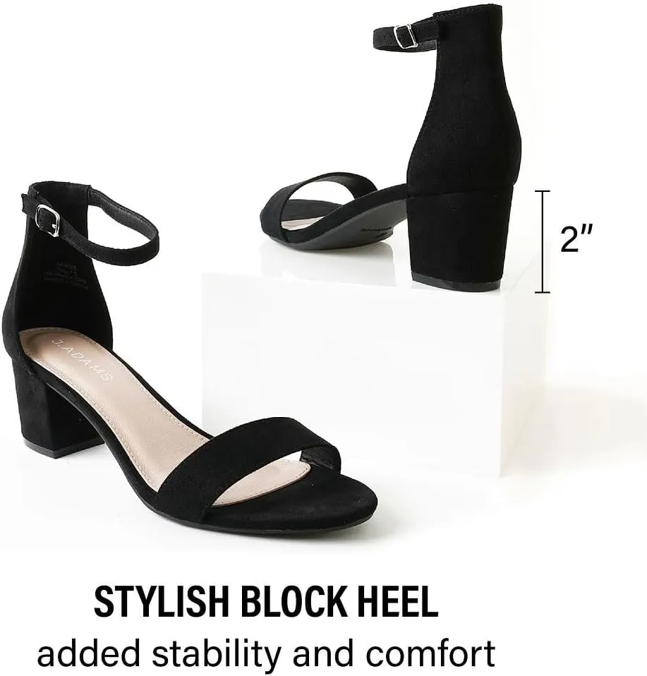 J. Adams Daisy Heeled Sandals - Ankle Strap Low Block, Open Toe Dress Pumps, Chunky Heels - Dressy Shoes for Women - Bridal, Wedding, Summer Sandals