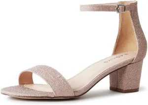 J. Adams Daisy Heeled Sandals - Ankle Strap Low Block, Open Toe Dress Pumps, Chunky Heels - Dressy Shoes for Women - Bridal, Wedding, Summer Sandals