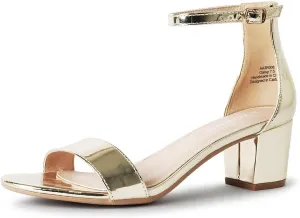 J. Adams Daisy Heeled Sandals - Ankle Strap Low Block, Open Toe Dress Pumps, Chunky Heels - Dressy Shoes for Women - Bridal, Wedding, Summer Sandals