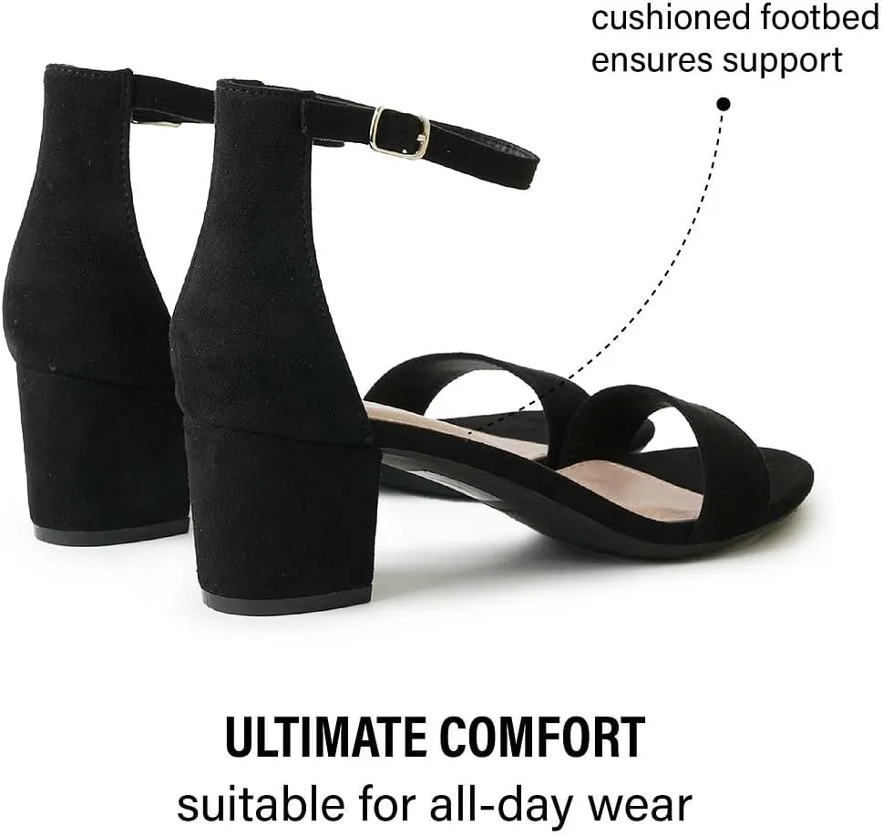 J. Adams Daisy Heeled Sandals - Ankle Strap Low Block, Open Toe Dress Pumps, Chunky Heels - Dressy Shoes for Women - Bridal, Wedding, Summer Sandals