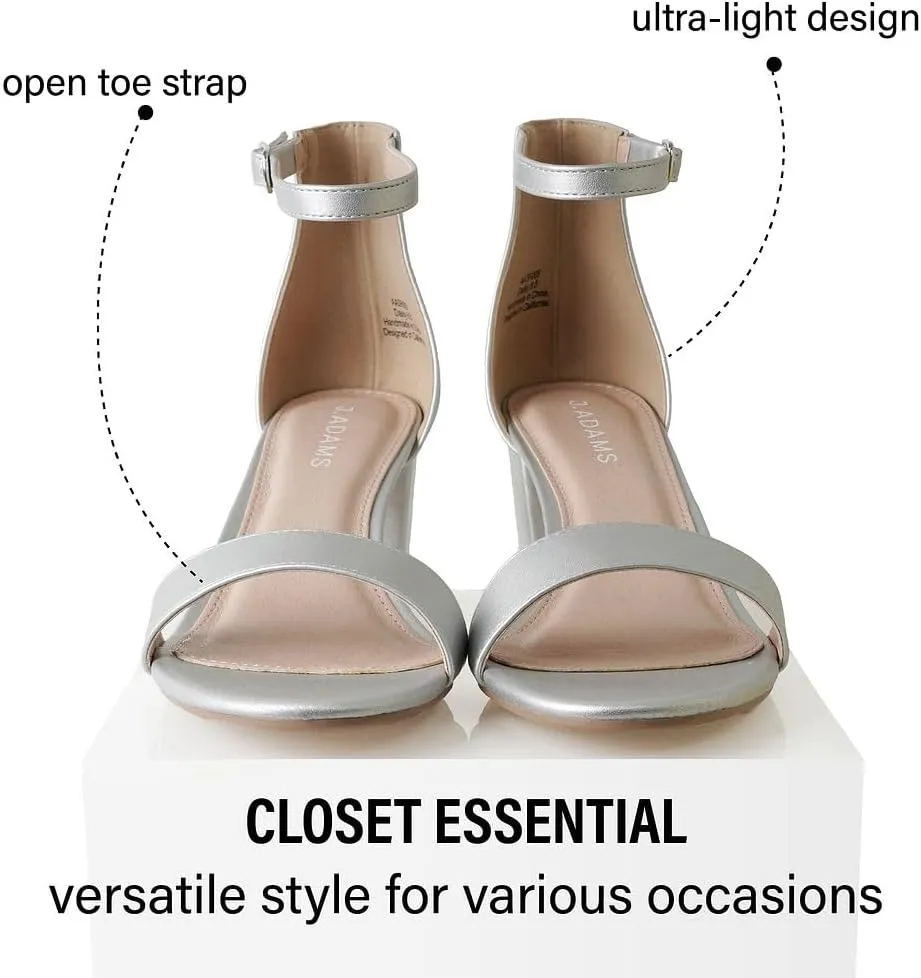 J. Adams Daisy Heeled Sandals - Ankle Strap Low Block, Open Toe Dress Pumps, Chunky Heels - Dressy Shoes for Women - Bridal, Wedding, Summer Sandals
