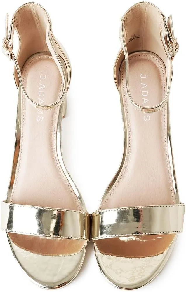 J. Adams Daisy Heeled Sandals - Ankle Strap Low Block, Open Toe Dress Pumps, Chunky Heels - Dressy Shoes for Women - Bridal, Wedding, Summer Sandals