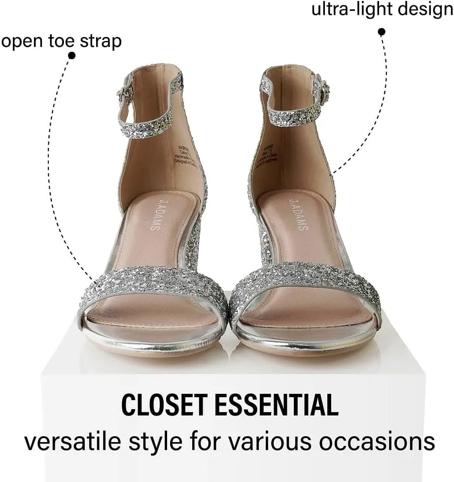 J. Adams Daisy Heeled Sandals - Ankle Strap Low Block, Open Toe Dress Pumps, Chunky Heels - Dressy Shoes for Women - Bridal, Wedding, Summer Sandals