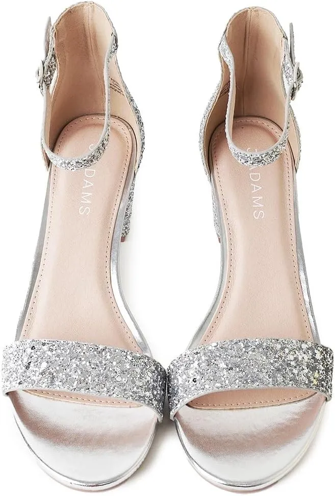 J. Adams Daisy Heeled Sandals - Ankle Strap Low Block, Open Toe Dress Pumps, Chunky Heels - Dressy Shoes for Women - Bridal, Wedding, Summer Sandals