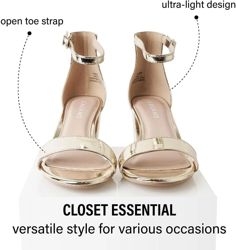 J. Adams Daisy Heeled Sandals - Ankle Strap Low Block, Open Toe Dress Pumps, Chunky Heels - Dressy Shoes for Women - Bridal, Wedding, Summer Sandals