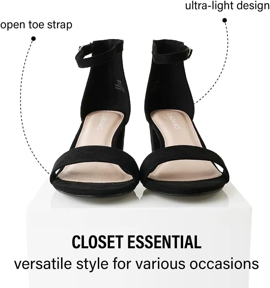 J. Adams Daisy Heeled Sandals - Ankle Strap Low Block, Open Toe Dress Pumps, Chunky Heels - Dressy Shoes for Women - Bridal, Wedding, Summer Sandals