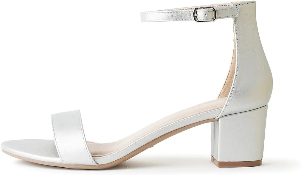 J. Adams Daisy Heeled Sandals - Ankle Strap Low Block, Open Toe Dress Pumps, Chunky Heels - Dressy Shoes for Women - Bridal, Wedding, Summer Sandals