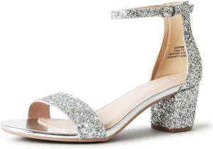 J. Adams Daisy Heeled Sandals - Ankle Strap Low Block, Open Toe Dress Pumps, Chunky Heels - Dressy Shoes for Women - Bridal, Wedding, Summer Sandals