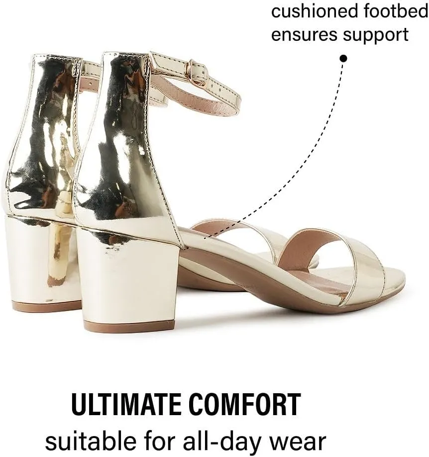 J. Adams Daisy Heeled Sandals - Ankle Strap Low Block, Open Toe Dress Pumps, Chunky Heels - Dressy Shoes for Women - Bridal, Wedding, Summer Sandals