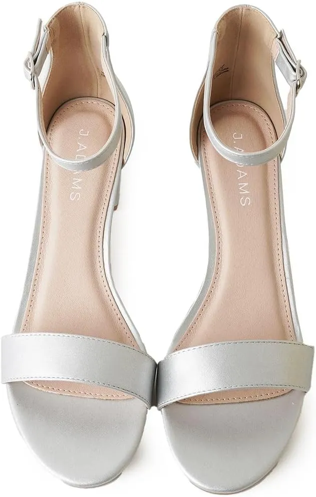 J. Adams Daisy Heeled Sandals - Ankle Strap Low Block, Open Toe Dress Pumps, Chunky Heels - Dressy Shoes for Women - Bridal, Wedding, Summer Sandals