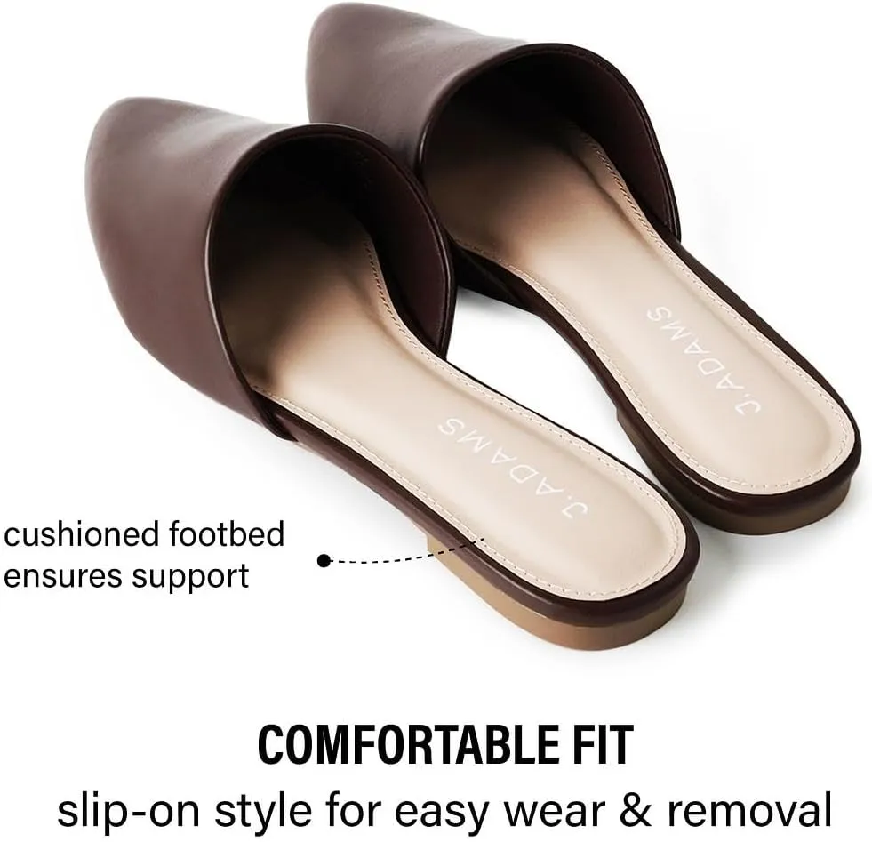 J. Adams Lennox Mules for Women - Closed Pointed Toe Flat Heel Slides