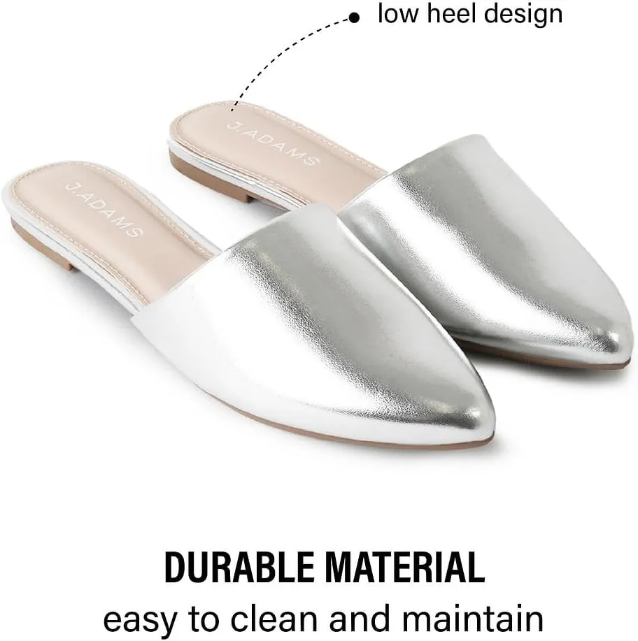 J. Adams Lennox Mules for Women - Closed Pointed Toe Flat Heel Slides
