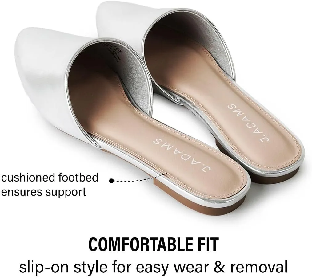 J. Adams Lennox Mules for Women - Closed Pointed Toe Flat Heel Slides