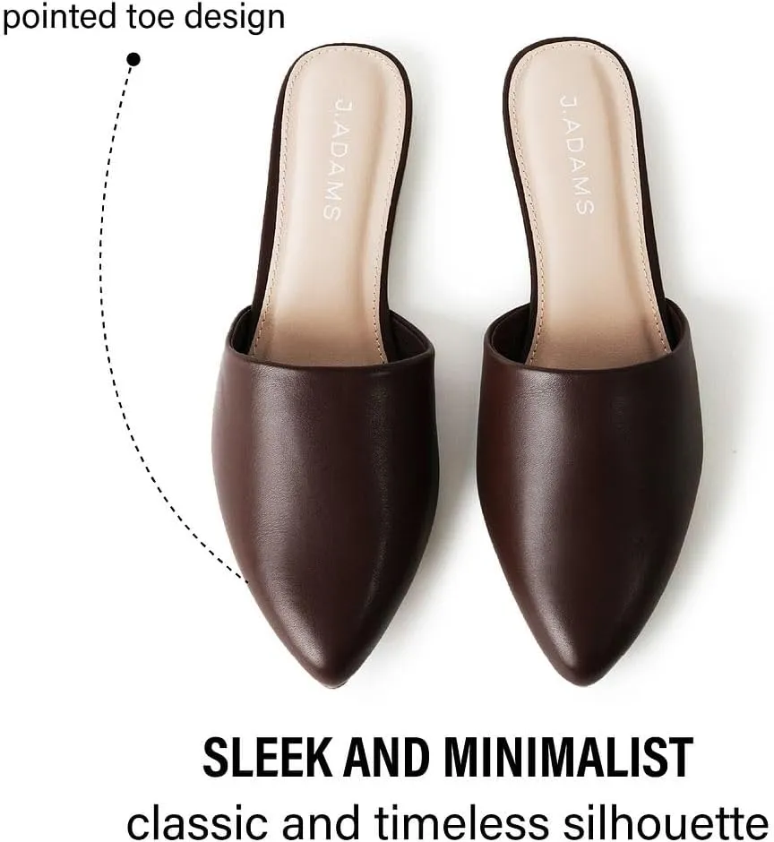 J. Adams Lennox Mules for Women - Closed Pointed Toe Flat Heel Slides
