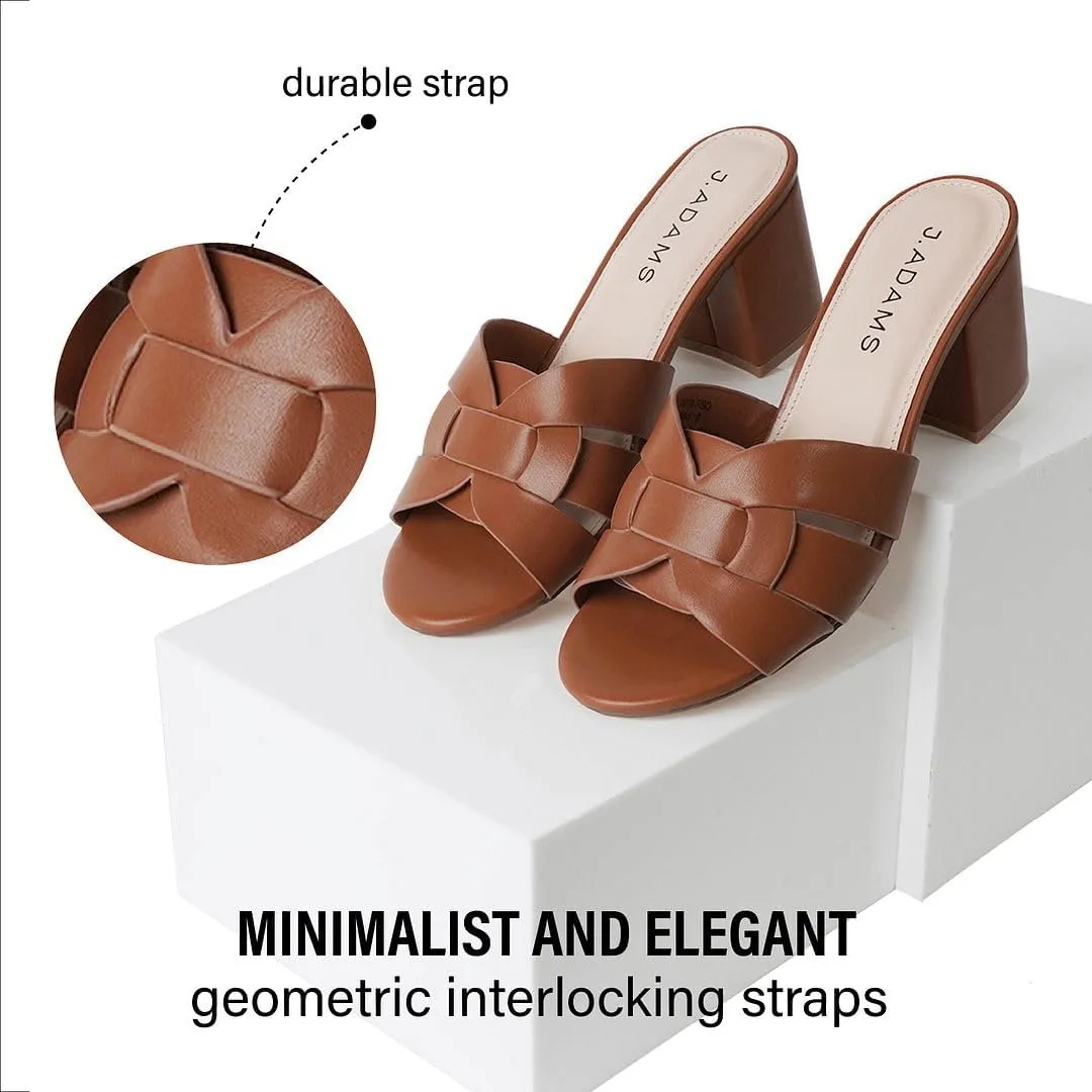 J. Adams Nori Mules for Women - Leather Slip On Heeled Sandals