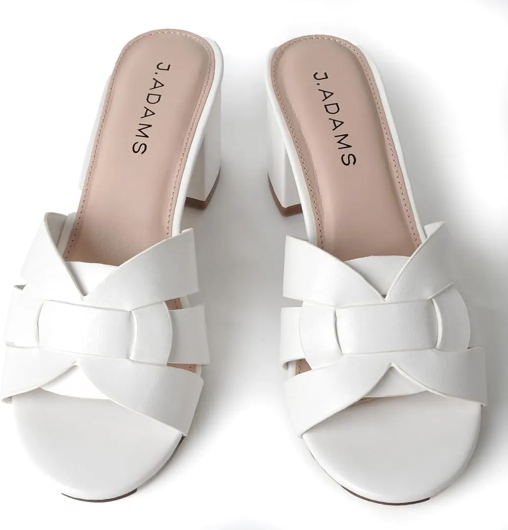 J. Adams Nori Mules for Women - Leather Slip On Heeled Sandals