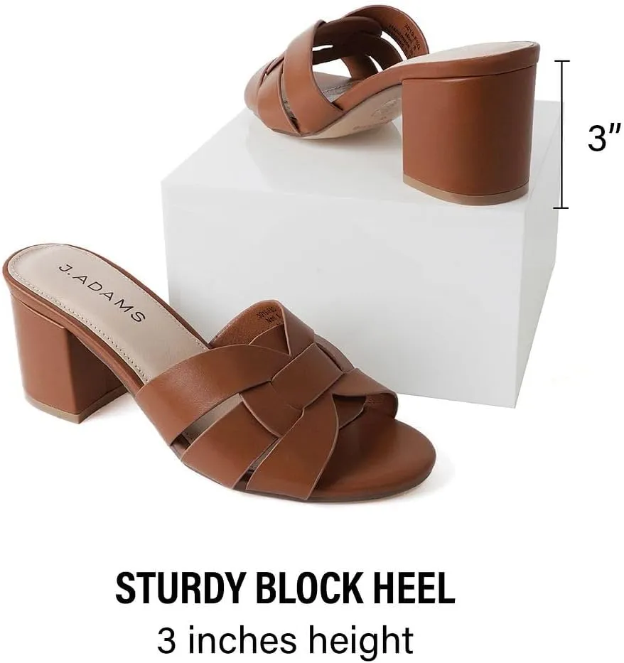 J. Adams Nori Mules for Women - Leather Slip On Heeled Sandals