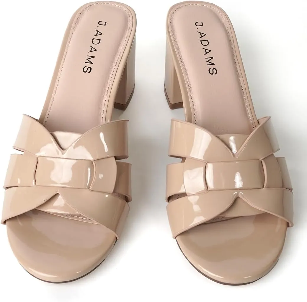 J. Adams Nori Mules for Women - Leather Slip On Heeled Sandals