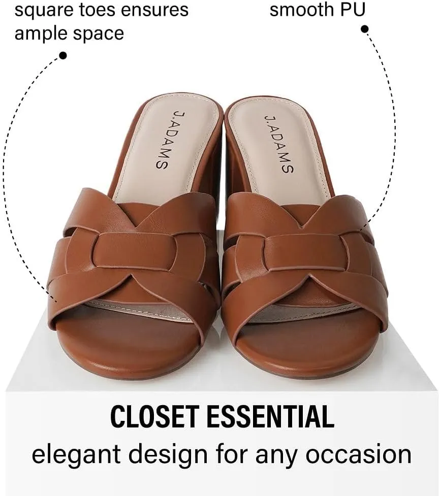 J. Adams Nori Mules for Women - Leather Slip On Heeled Sandals
