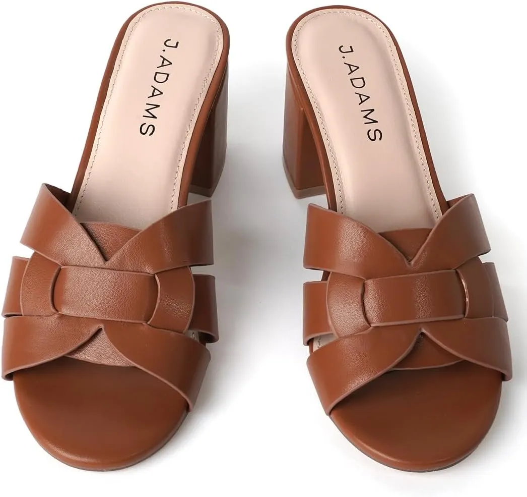 J. Adams Nori Mules for Women - Leather Slip On Heeled Sandals