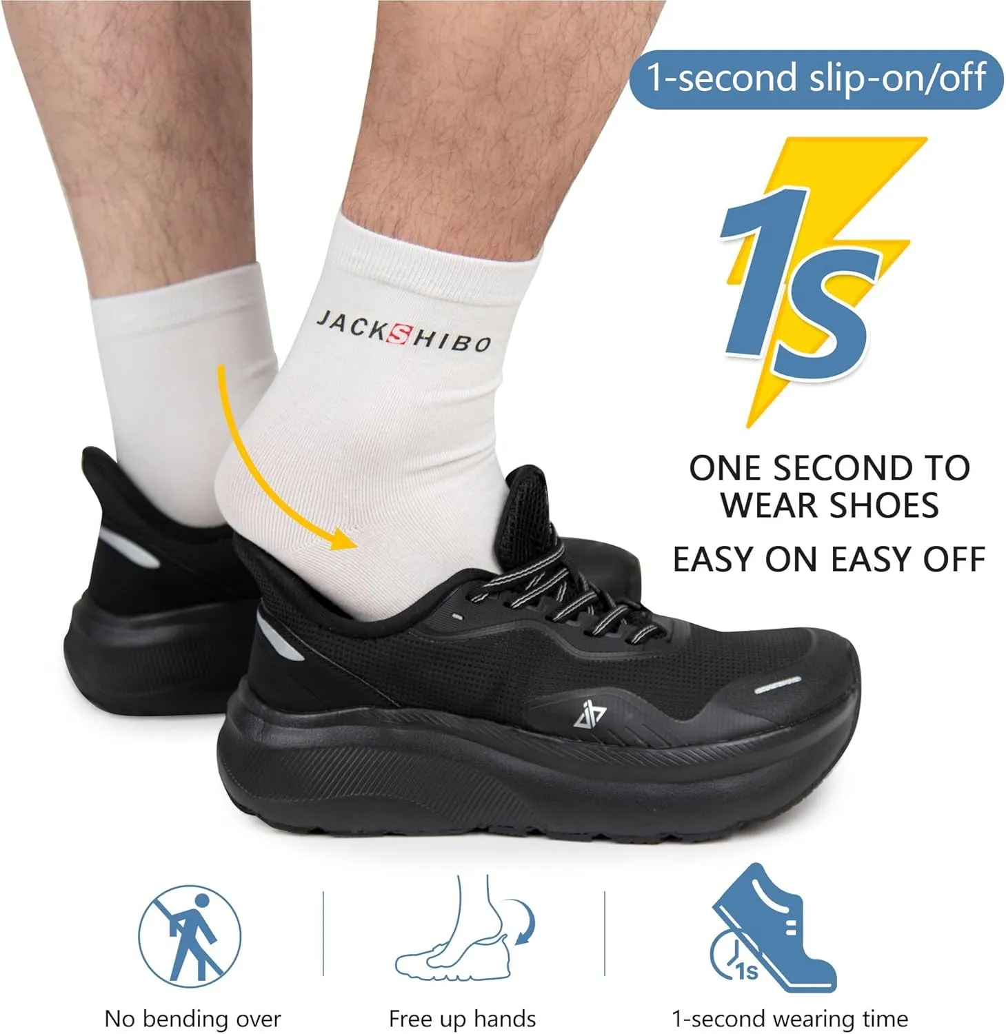 JACKSHIBO Mens Slip in Hands Free Shoes Wide Toe Box Slip On Walking Running Tennis Athletic Sneakers Arch Support Plantar Fasciitis Orthopedic Shoes with Metatarsal Pads Cushion Thick Zero Drop Sole