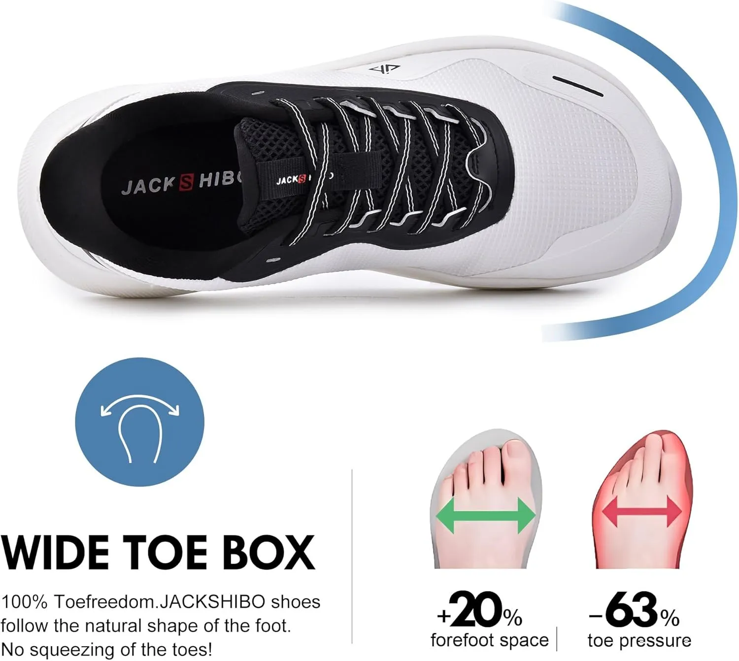 JACKSHIBO Mens Slip in Hands Free Shoes Wide Toe Box Slip On Walking Running Tennis Athletic Sneakers Arch Support Plantar Fasciitis Orthopedic Shoes with Metatarsal Pads Cushion Thick Zero Drop Sole