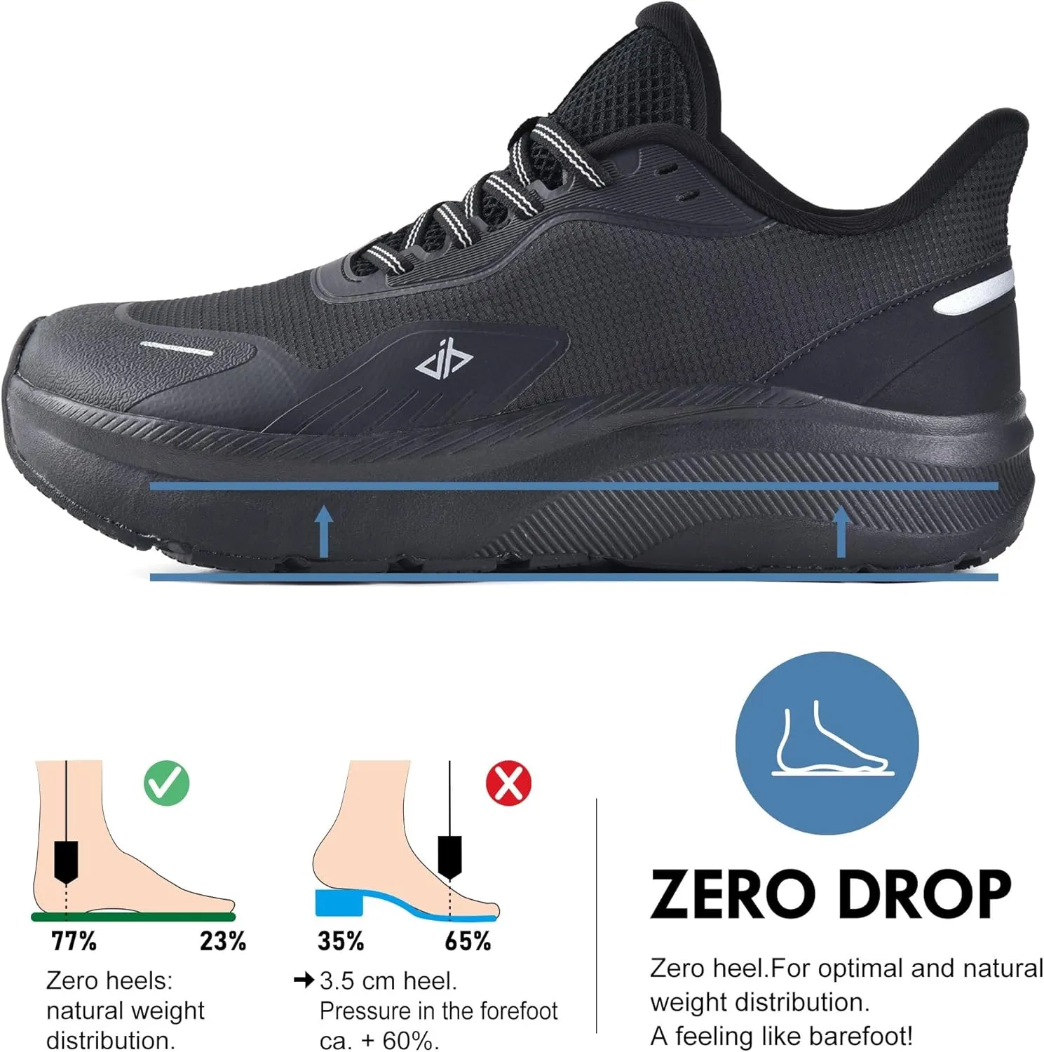 JACKSHIBO Mens Slip in Hands Free Shoes Wide Toe Box Slip On Walking Running Tennis Athletic Sneakers Arch Support Plantar Fasciitis Orthopedic Shoes with Metatarsal Pads Cushion Thick Zero Drop Sole