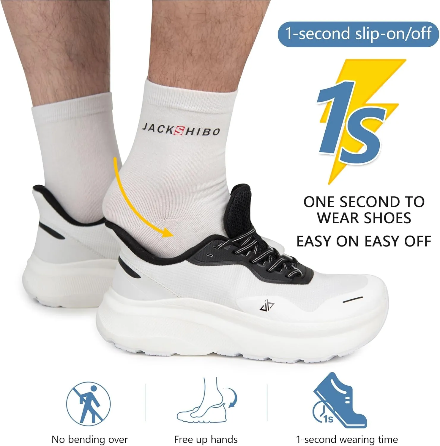 JACKSHIBO Mens Slip in Hands Free Shoes Wide Toe Box Slip On Walking Running Tennis Athletic Sneakers Arch Support Plantar Fasciitis Orthopedic Shoes with Metatarsal Pads Cushion Thick Zero Drop Sole