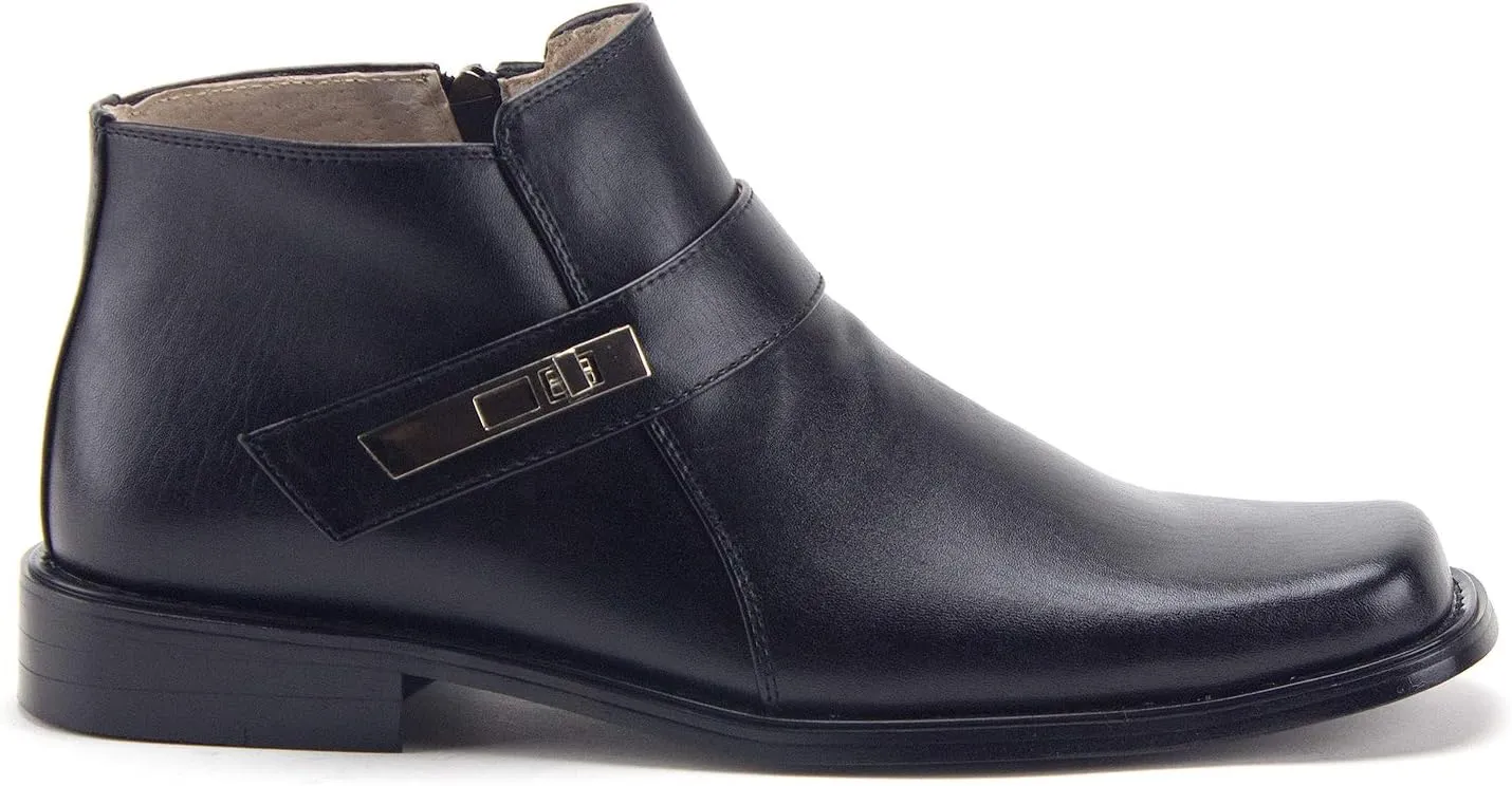 Jazame Mens Black Dress Boots Casual Ankle Short Belt Buckle Design Boot