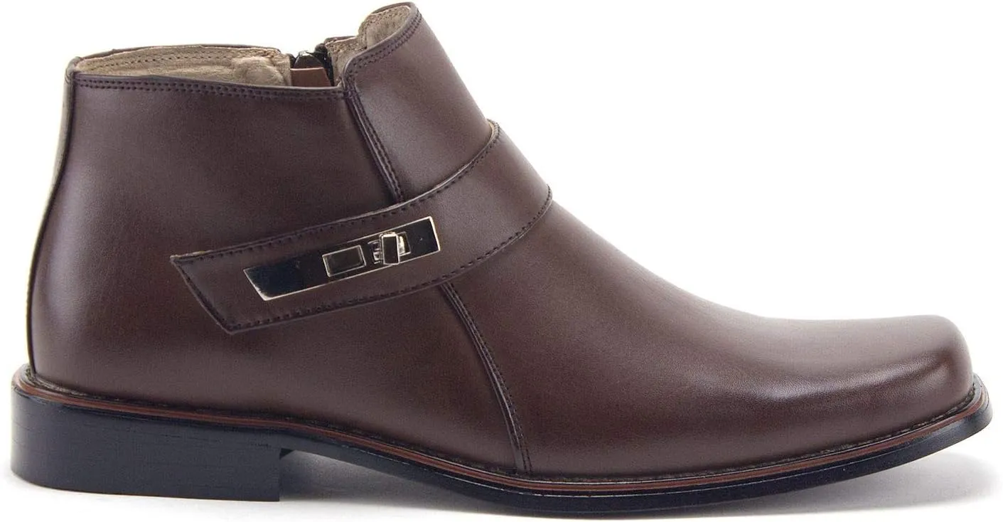 Jazame Mens Black Dress Boots Casual Ankle Short Belt Buckle Design Boot