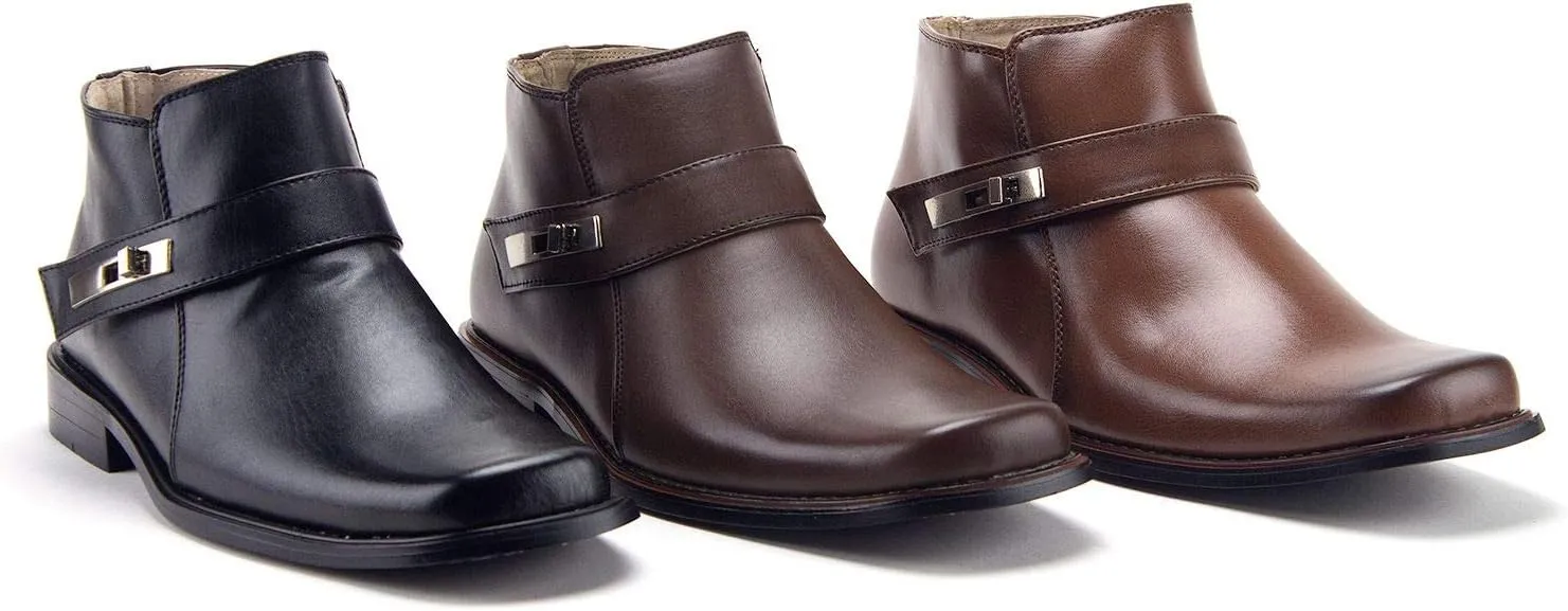 Jazame Mens Black Dress Boots Casual Ankle Short Belt Buckle Design Boot