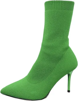Jeesay Women's Sexy Pointed Toe Sock Ankle Boots Stiletto High Heels Mid Calf Booties Stretch Knit Shoes Warm…