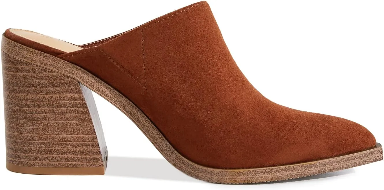 JeimPoey Womens Mules Pumps Point Closed Toe Slip-on Heels Stacked Chunky Block Heel Backless Clogs