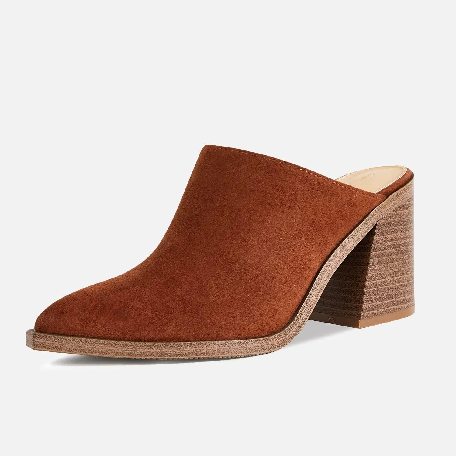 JeimPoey Womens Mules Pumps Point Closed Toe Slip-on Heels Stacked Chunky Block Heel Backless Clogs