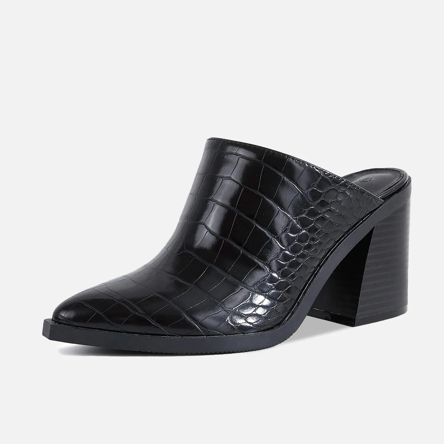 JeimPoey Womens Mules Pumps Point Closed Toe Slip-on Heels Stacked Chunky Block Heel Backless Clogs