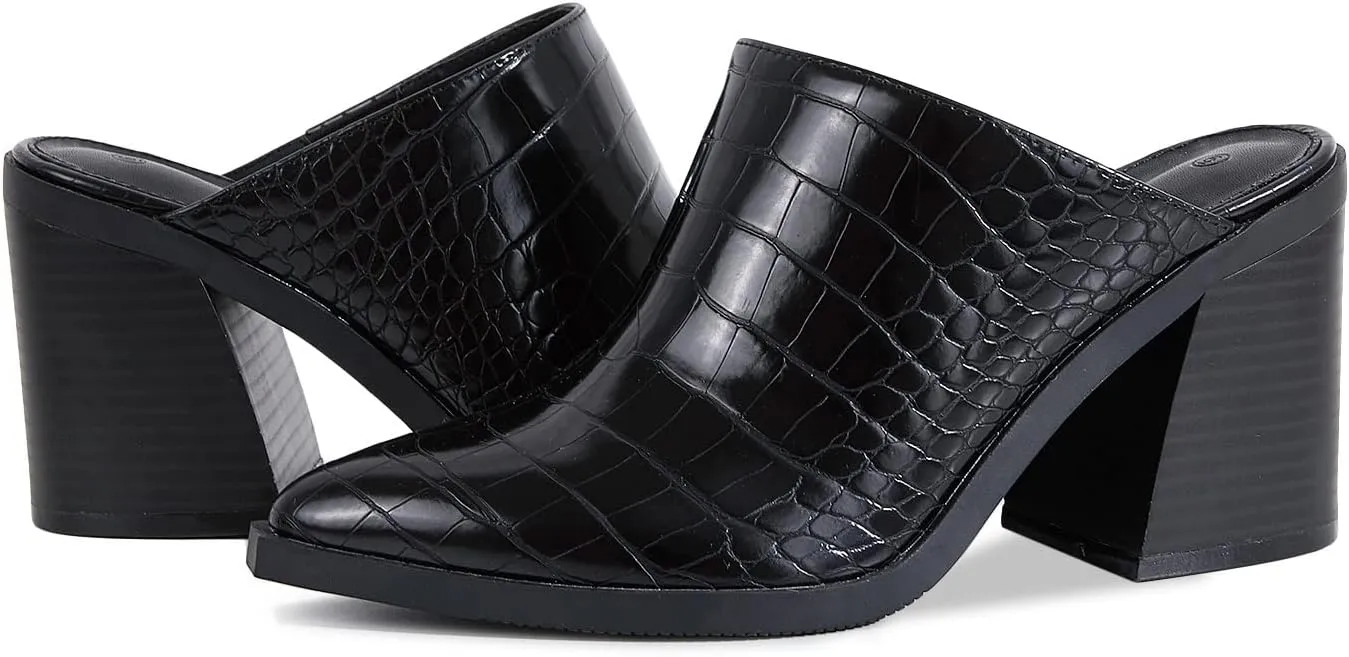 JeimPoey Womens Mules Pumps Point Closed Toe Slip-on Heels Stacked Chunky Block Heel Backless Clogs