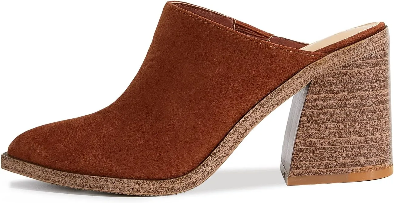 JeimPoey Womens Mules Pumps Point Closed Toe Slip-on Heels Stacked Chunky Block Heel Backless Clogs