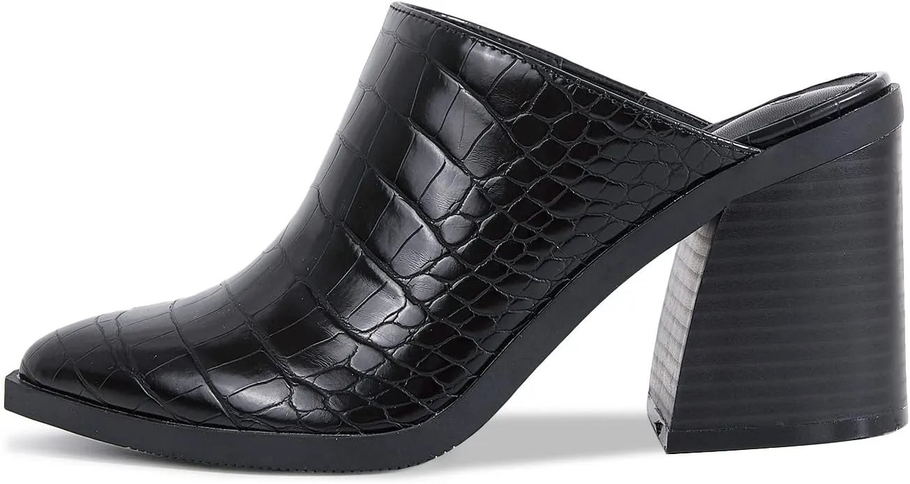 JeimPoey Womens Mules Pumps Point Closed Toe Slip-on Heels Stacked Chunky Block Heel Backless Clogs