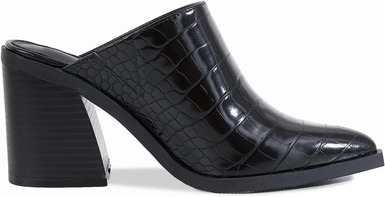 JeimPoey Womens Mules Pumps Point Closed Toe Slip-on Heels Stacked Chunky Block Heel Backless Clogs