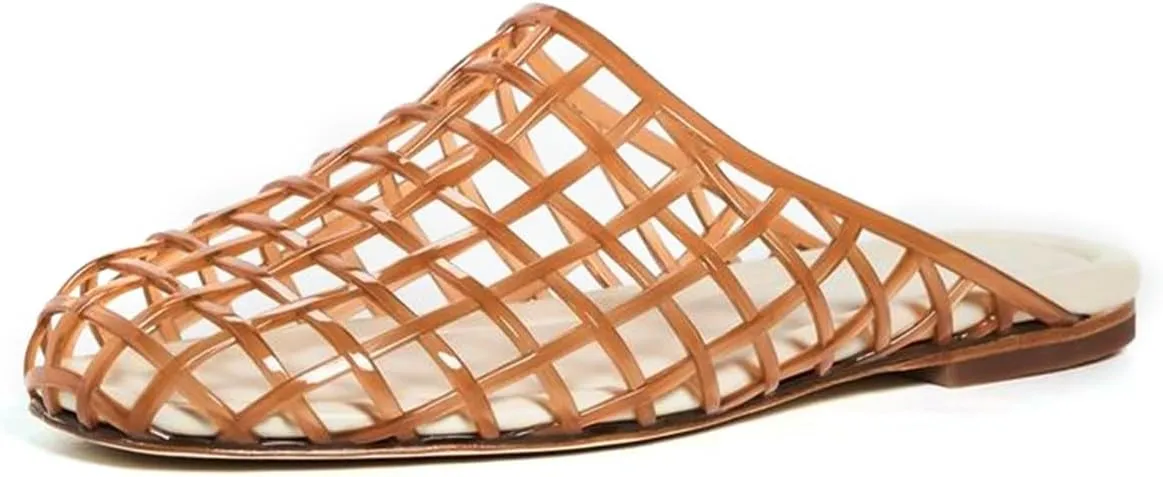 Jelly Shoes for Women Mesh Jelly Sandals Slides Closed Toe Flats Slip on Round Toe Summer Beach Slippers Mules