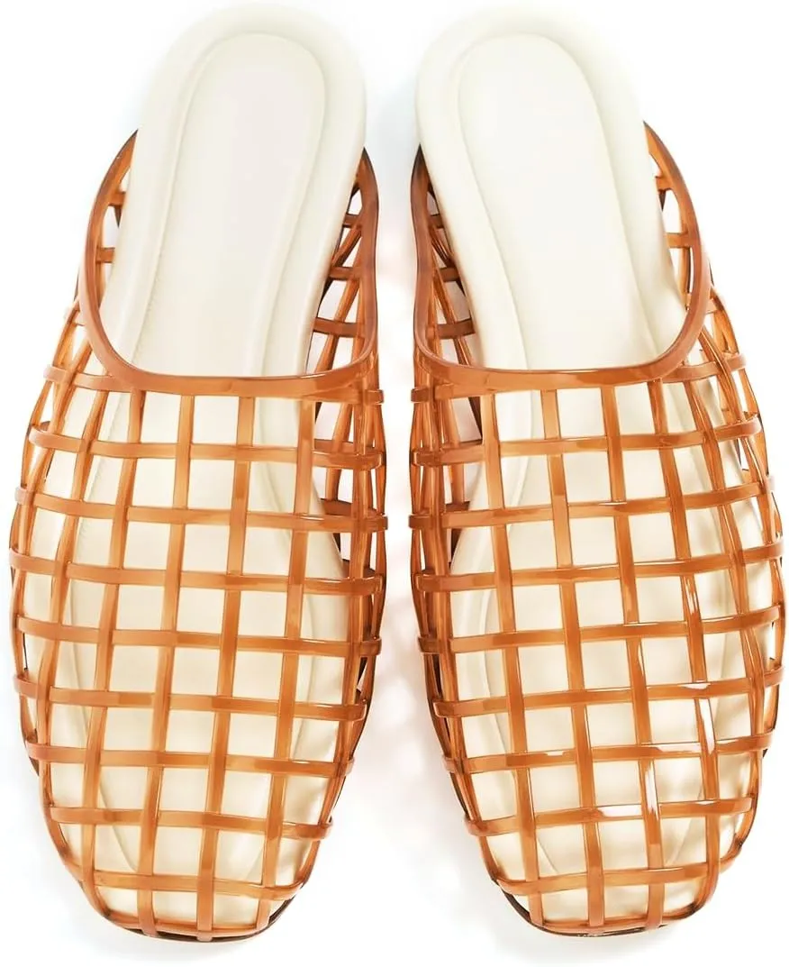 Jelly Shoes for Women Mesh Jelly Sandals Slides Closed Toe Flats Slip on Round Toe Summer Beach Slippers Mules