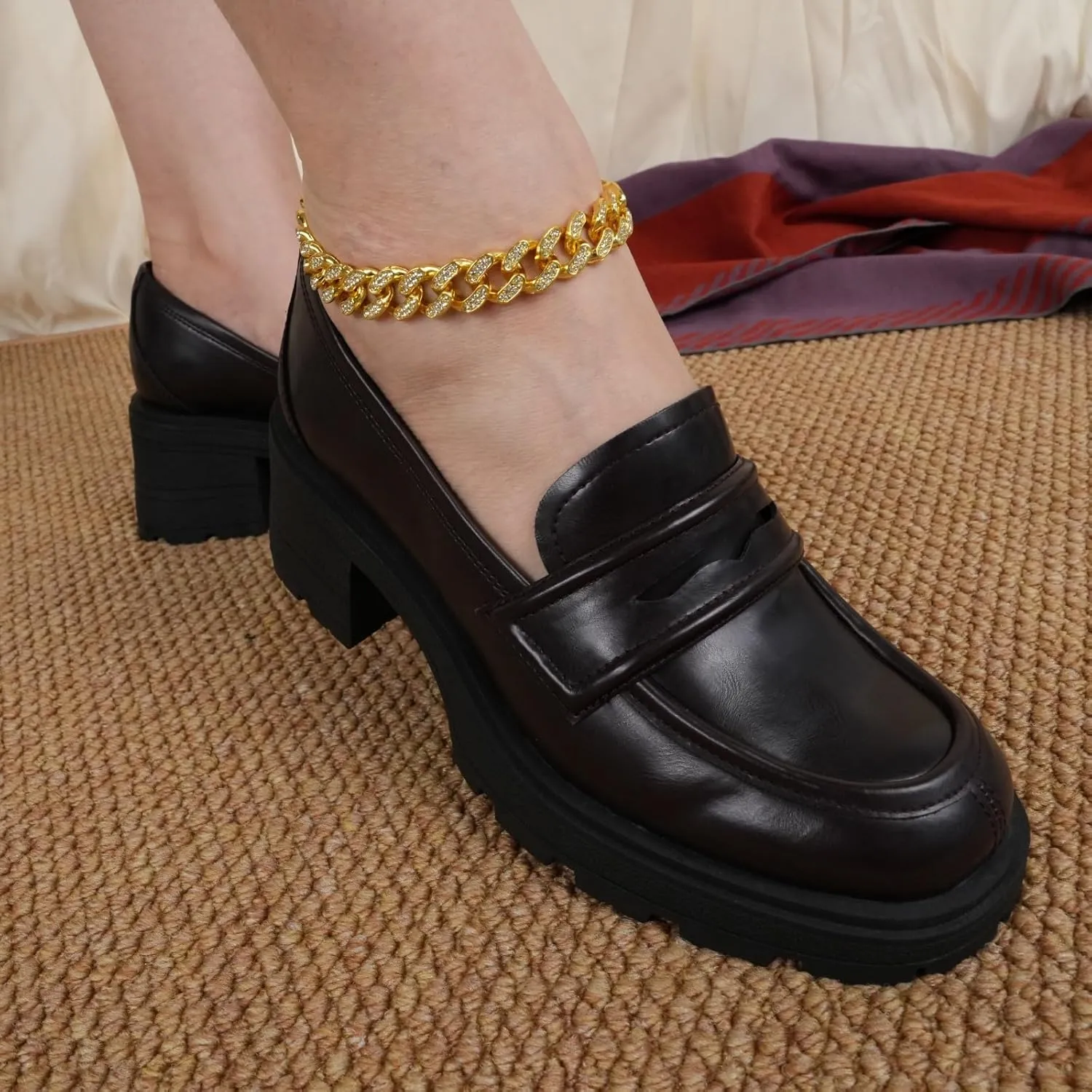 JENN ARDOR Chunky Block Heel Loafers for Women Closed Round Toe Platform Pumps Slip On Dress Shoes Wedding Party Office Lady Shoes