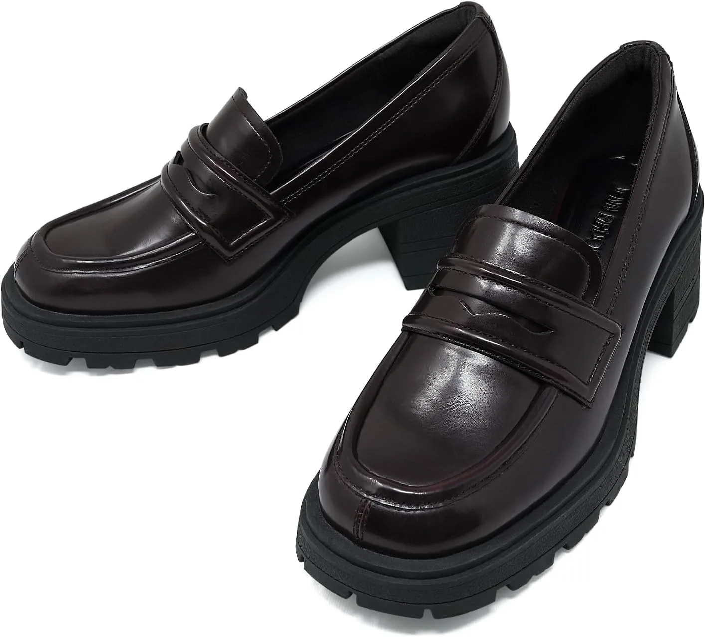 JENN ARDOR Chunky Block Heel Loafers for Women Closed Round Toe Platform Pumps Slip On Dress Shoes Wedding Party Office Lady Shoes