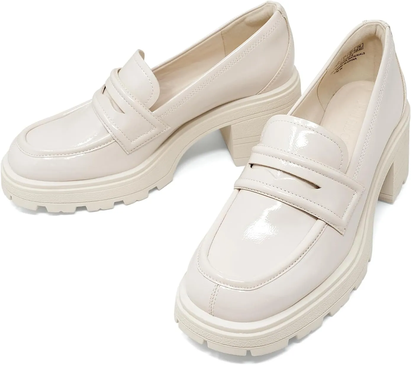 JENN ARDOR Chunky Block Heel Loafers for Women Closed Round Toe Platform Pumps Slip On Dress Shoes Wedding Party Office Lady Shoes