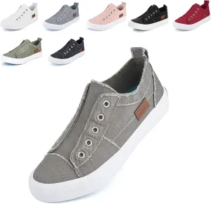 JENN ARDOR Womens Fall Slip On Fashion Sneakers No Laces Comfortable Casual Low Canvas Sneakers Flats Walking Shoes