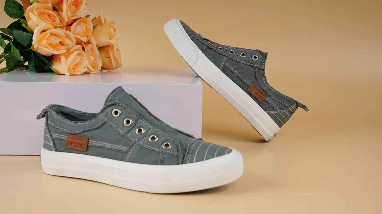 JENN ARDOR Womens Fall Slip On Fashion Sneakers No Laces Comfortable Casual Low Canvas Sneakers Flats Walking Shoes