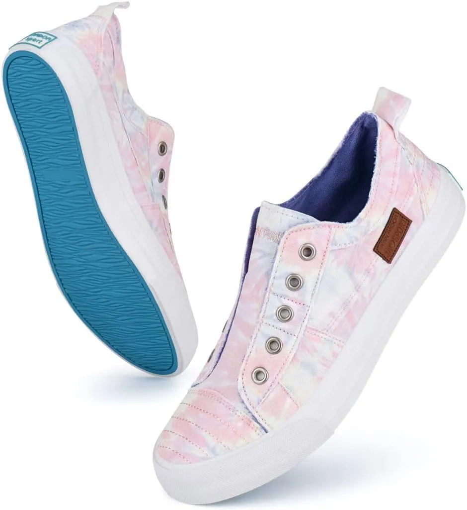 JENN ARDOR Womens Fall Slip On Fashion Sneakers No Laces Comfortable Casual Low Canvas Sneakers Flats Walking Shoes
